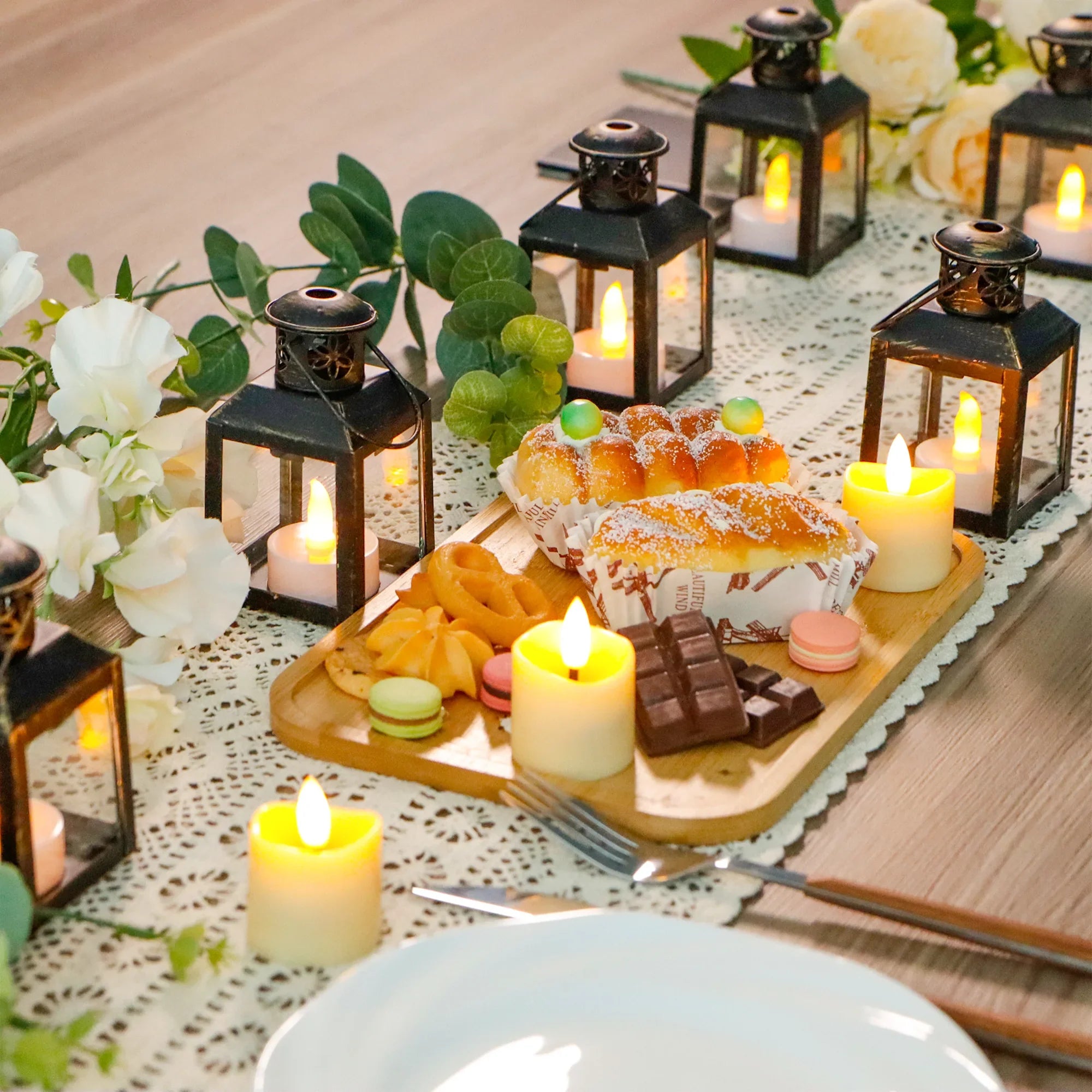6 Pcs Small Metal Candle Lanterns Vintage Hanging House Tealight decorative candle lantern with nature-inspired artwork - product view 5