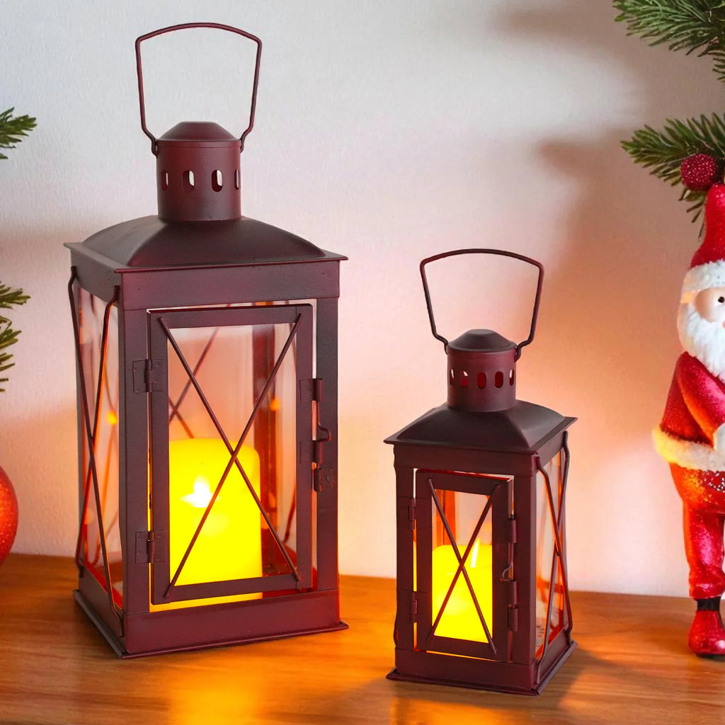 Set of 2 Decorative Candle Lantern Metal Candle Holder Hanging Lantern decorative candle lantern with nature-inspired artwork - product view 13