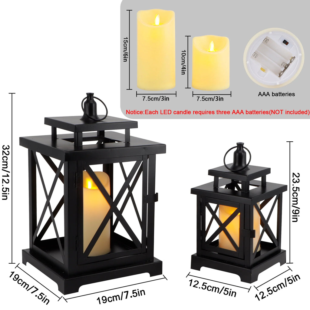 12.5" & 9" H Hanging Candle Lanterns with Led Pillar Candles decorative candle lantern with nature-inspired artwork - product view 2