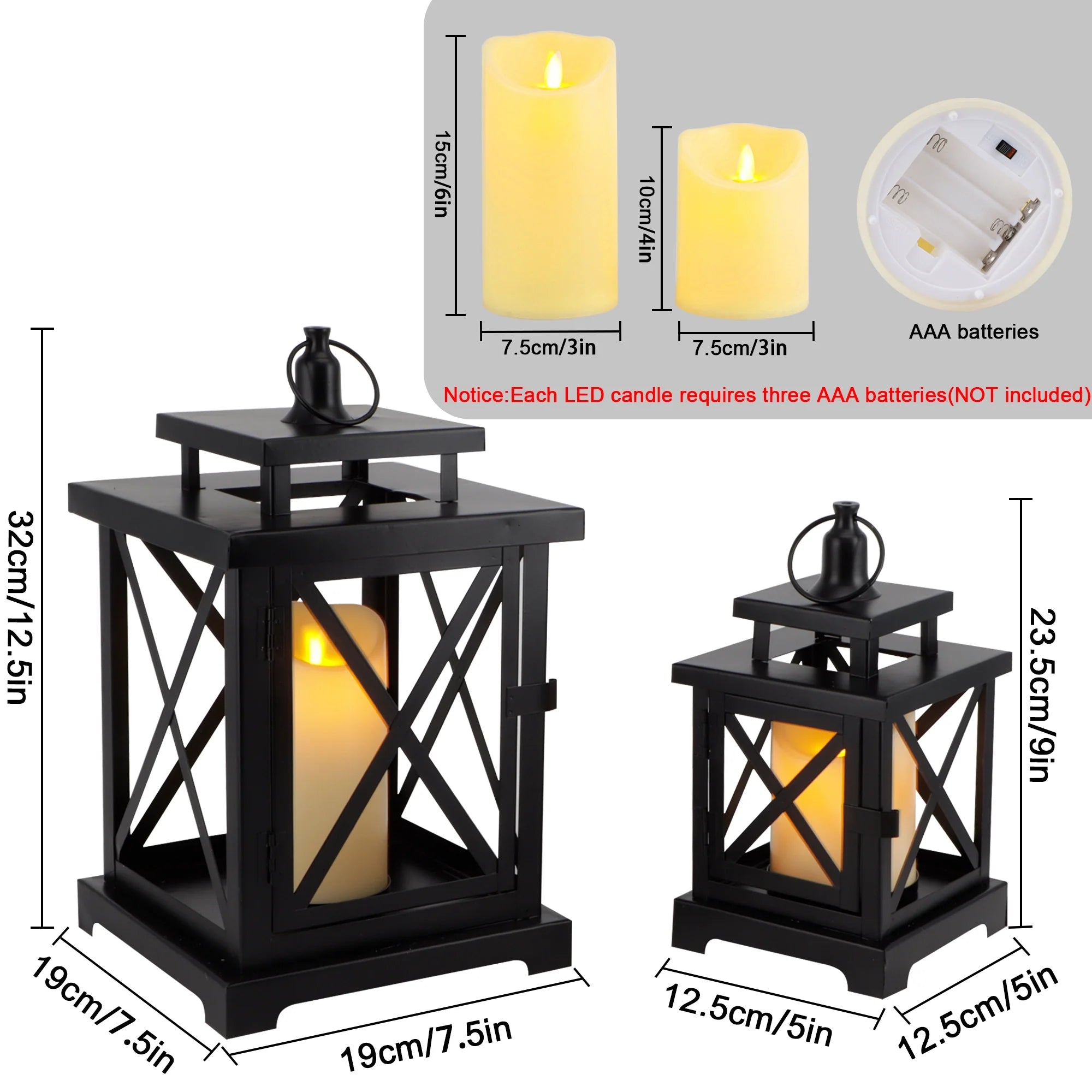12.5" & 9" H Hanging Candle Lanterns with Led Pillar Candles decorative candle lantern with nature-inspired artwork - product view 2