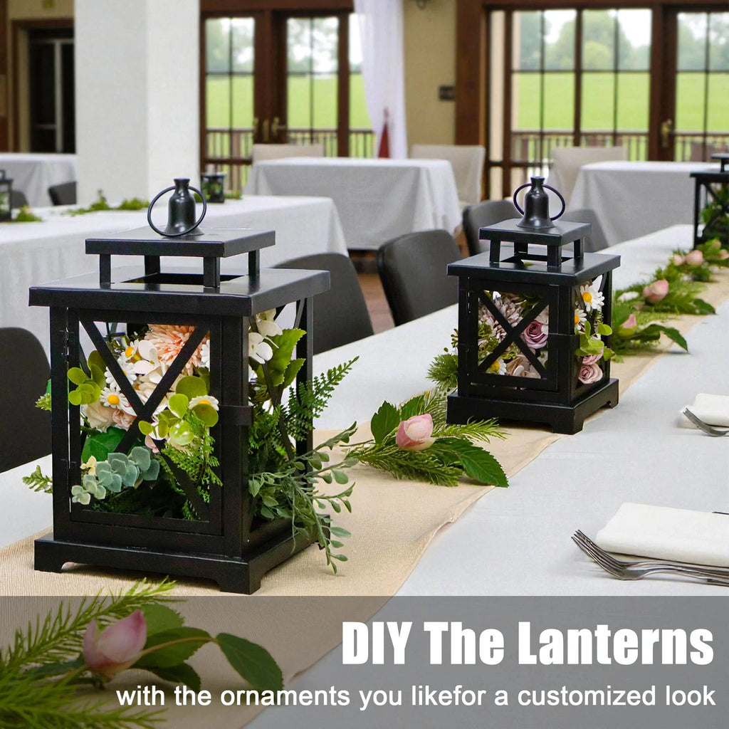 12.5" & 9" H Hanging Candle Lanterns with Led Pillar Candles decorative candle lantern with nature-inspired artwork - product view 3