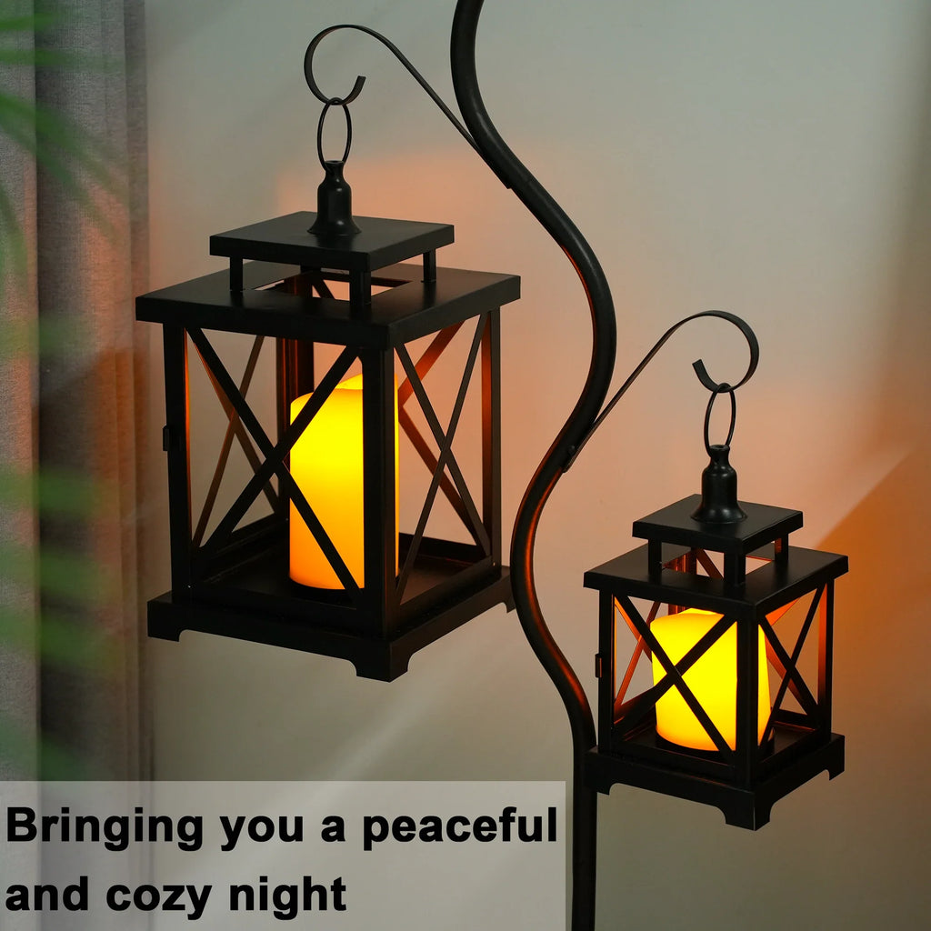 12.5" & 9" H Hanging Candle Lanterns with Led Pillar Candles decorative candle lantern with nature-inspired artwork