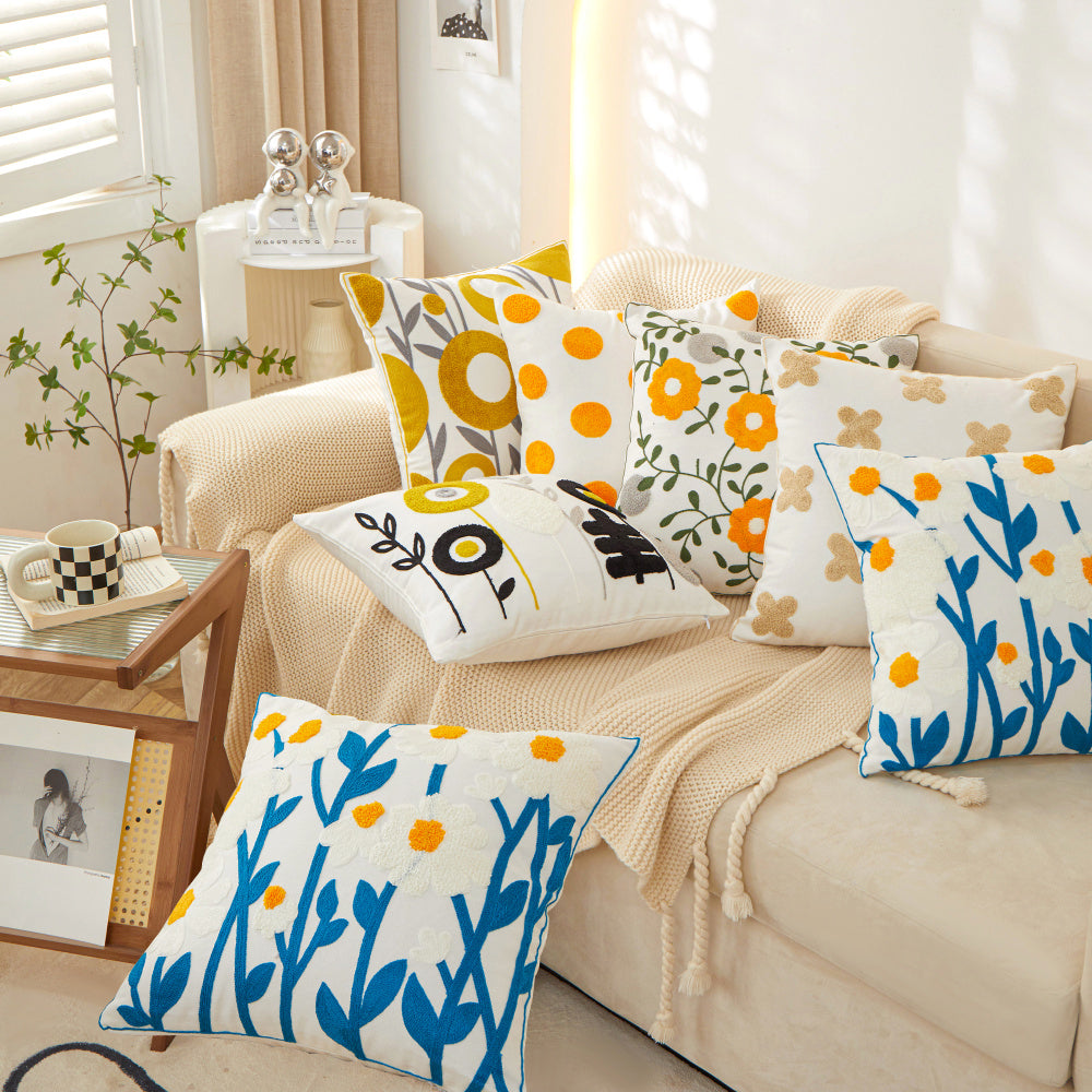 18"x18" Sunshine Blossom Whimsical Floral Full Set of Throw Pillow pillow cover with nature-inspired artwork