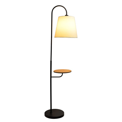 Black and White Floor Lamp With Wooded Table Base