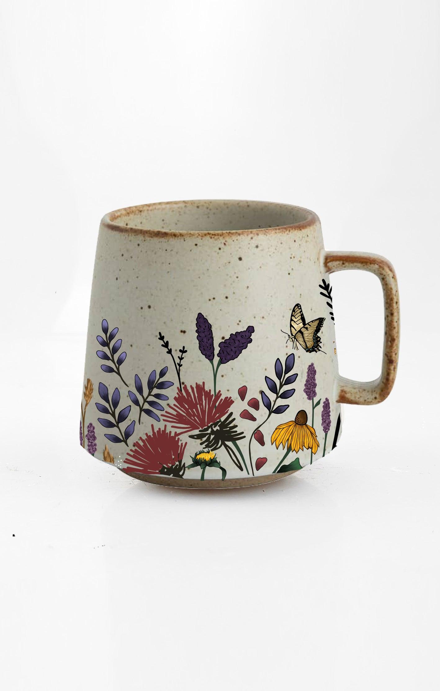 Blooming Butterfly ceramic mug with nature-inspired artwork