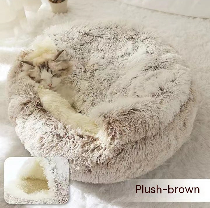 2 in 1 Dog and Cat Bed Pet Winter Bed Round Plush Warm Bed House Soft uncategorized / needs cleanup with nature-inspired artwork - product view 6