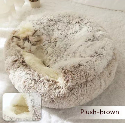 2 in 1 Dog and Cat Bed Pet Winter Bed Round Plush Warm Bed House Soft uncategorized / needs cleanup with nature-inspired artwork - product view 55