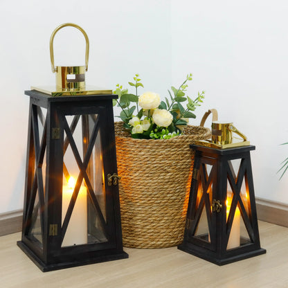 Set of 2 decorative candle lanterns with nature-inspired artwork - product view 3