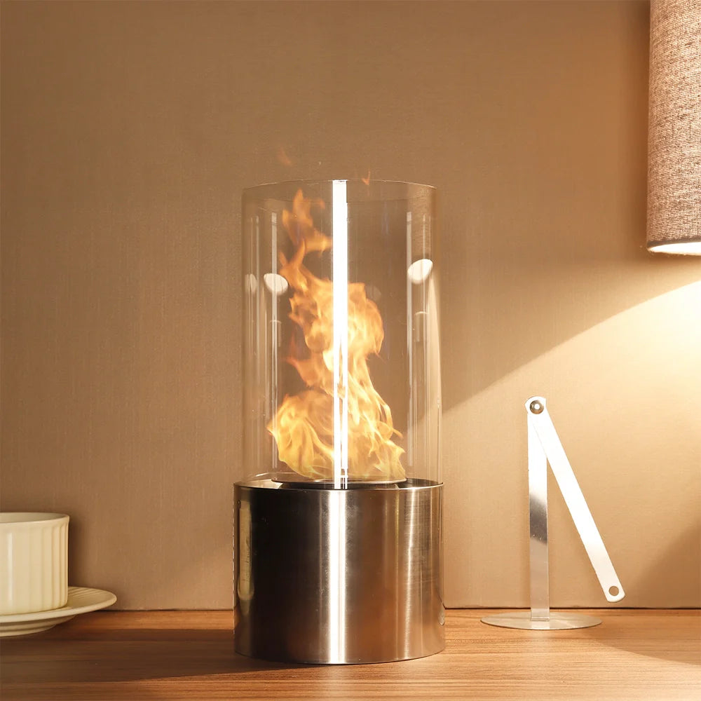JHY DESIGN Portable Tabletop Firepit Cylindrical With Glass