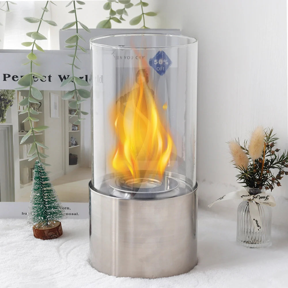 Jhy Design Portable Tabletop Firepit Cylindrical With gel & ethanol fireplaces with nature-inspired artwork - product view 7
