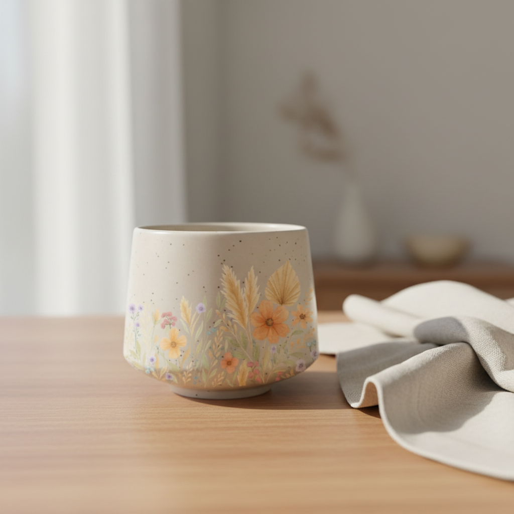 Golden Meadow Stoneware Cup Lifestyle Mockup
