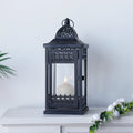 14.5"high Vintage Hanging Lantern（black with Gold Brush） decorative candle lantern with nature-inspired artwork