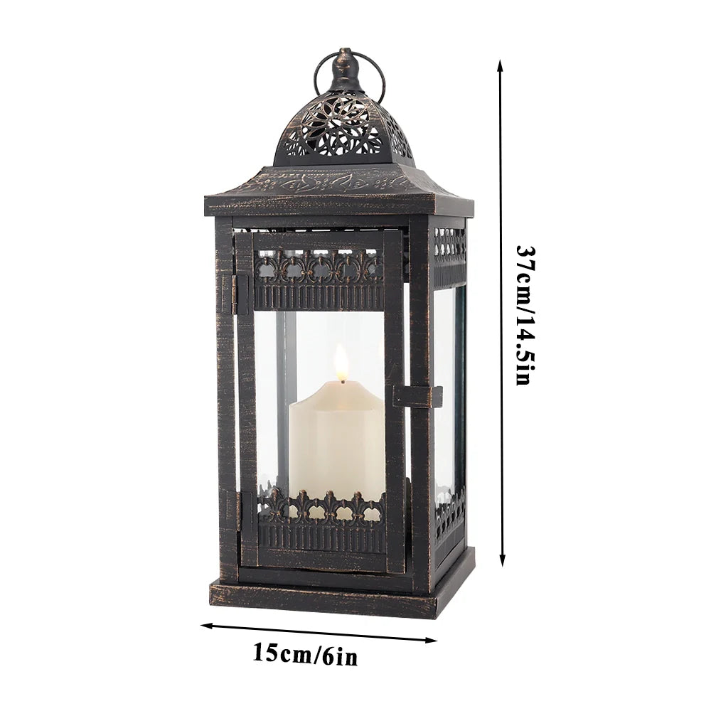14.5"high Vintage Hanging Lantern（black with Gold Brush） decorative candle lantern with nature-inspired artwork - product view 2