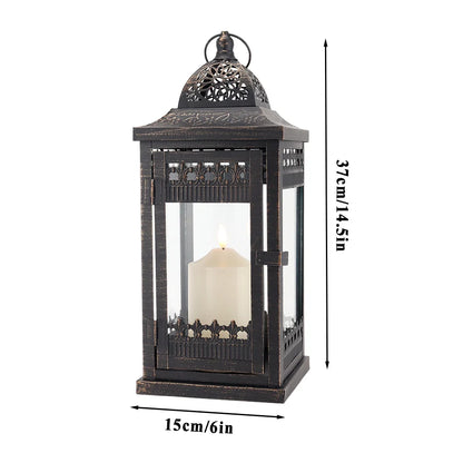 14.5"high Vintage Hanging Lantern（black with Gold Brush） decorative candle lantern with nature-inspired artwork - product view 2