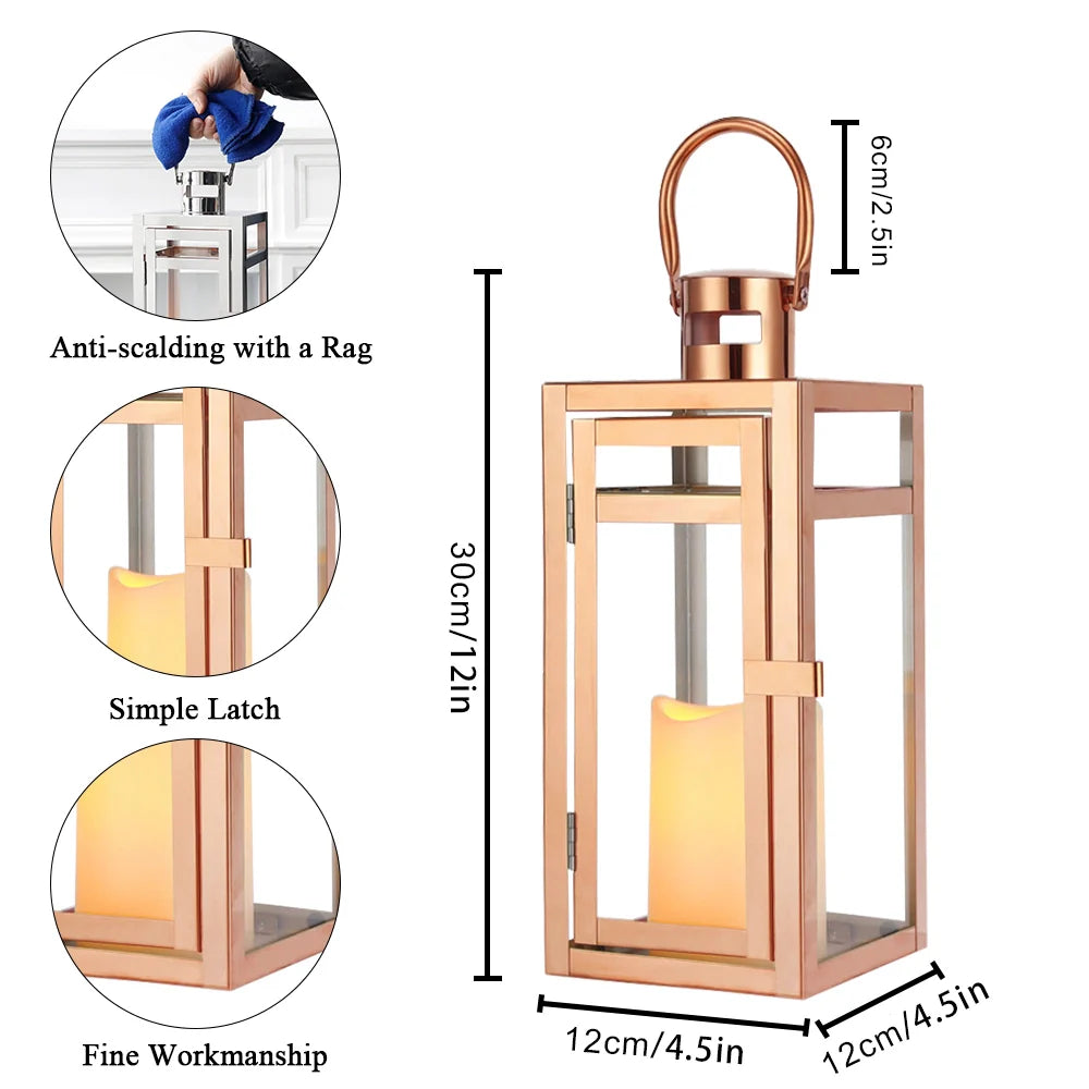 12'' High Metal Decorative Candle Lantern (Rose Gold)