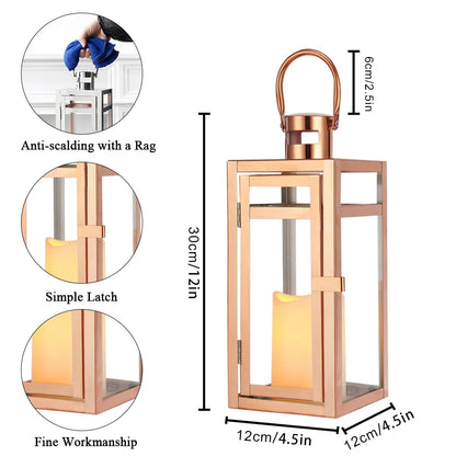 12'' High Metal Decorative Candle Lantern (rose Gold) decorative candle lanterns with nature-inspired artwork - product view 6
