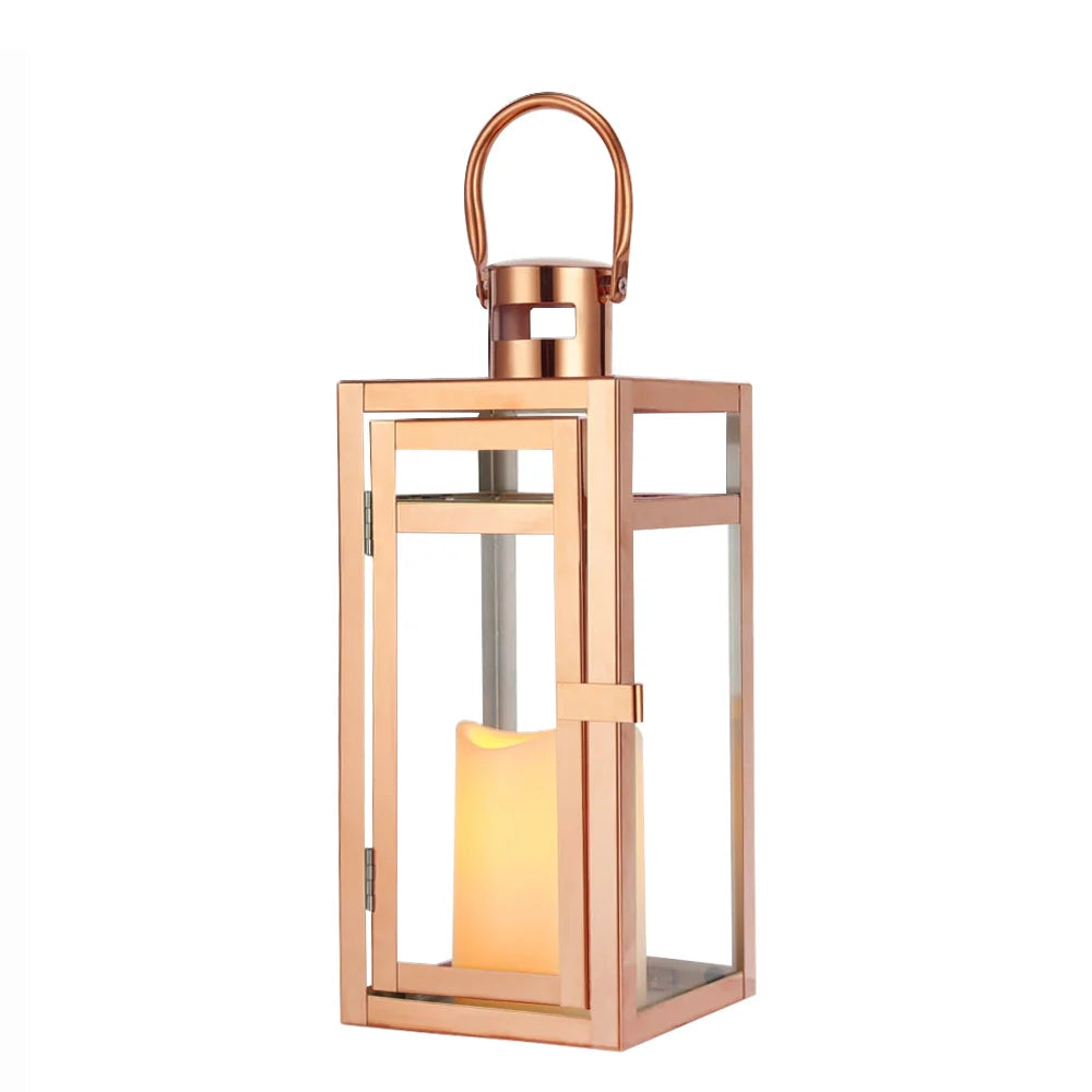 12'' High Metal Decorative Candle Lantern (Rose Gold)