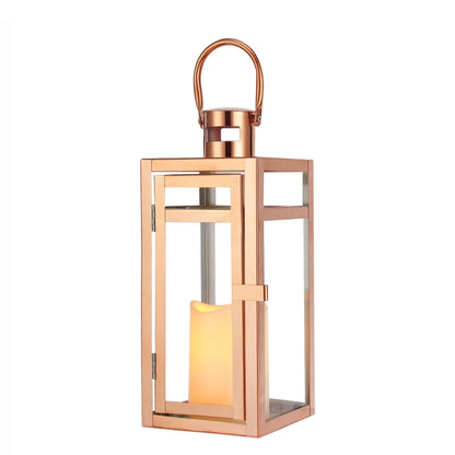 12'' High Metal Decorative Candle Lantern (rose Gold) decorative candle lanterns with nature-inspired artwork - product view 5
