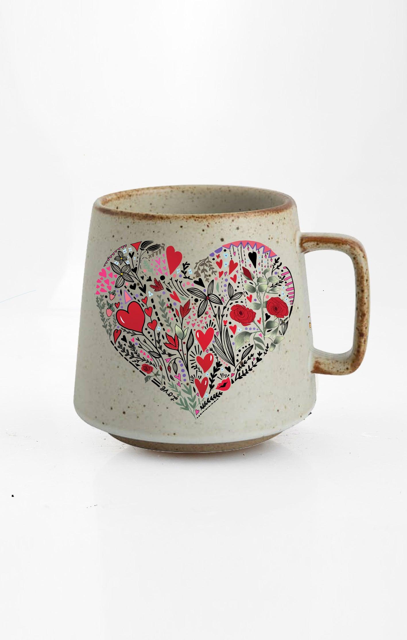 Heart Explosion ceramic mug with nature-inspired artwork