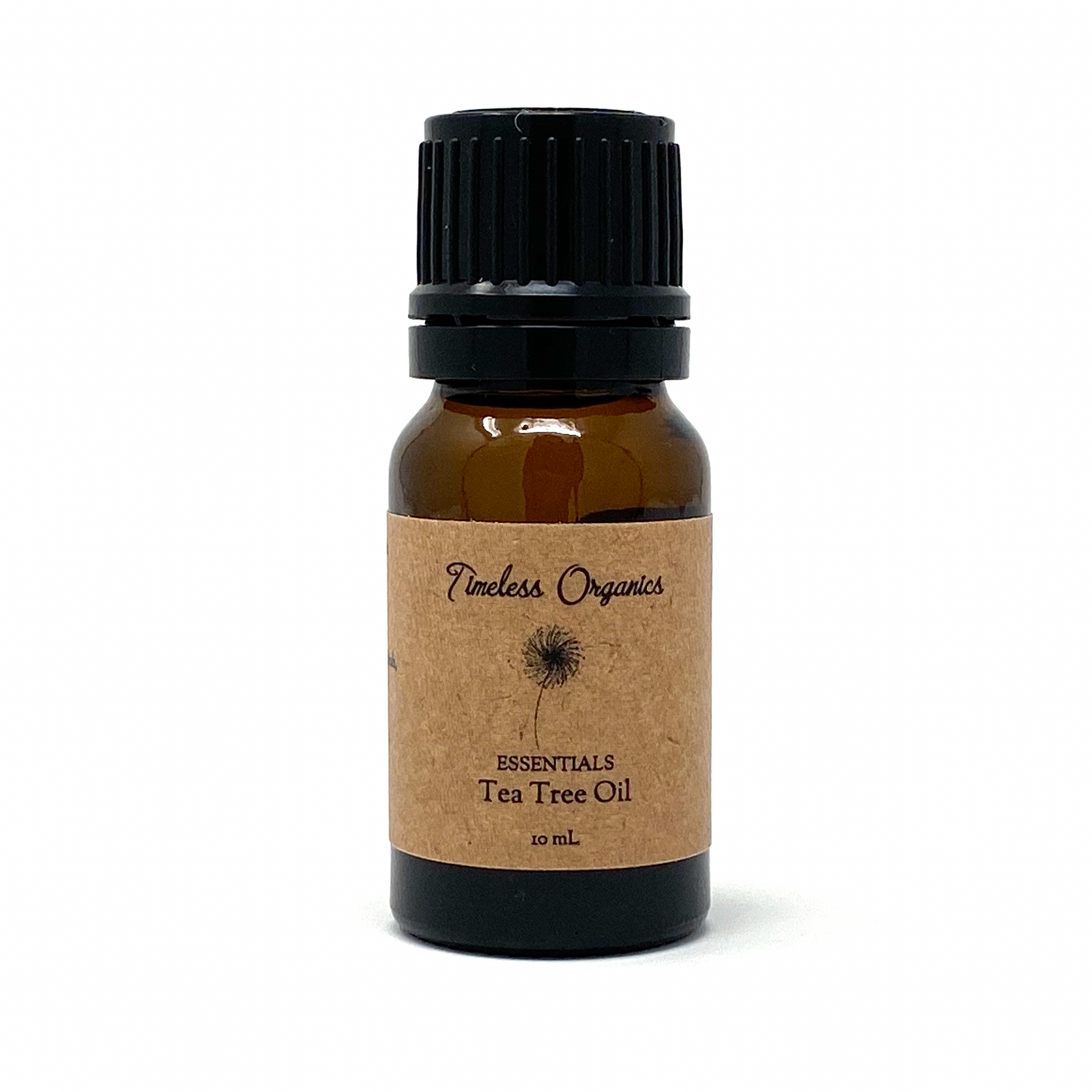 Bottle of Tea Tree Oil by Timeless Organics on a white background