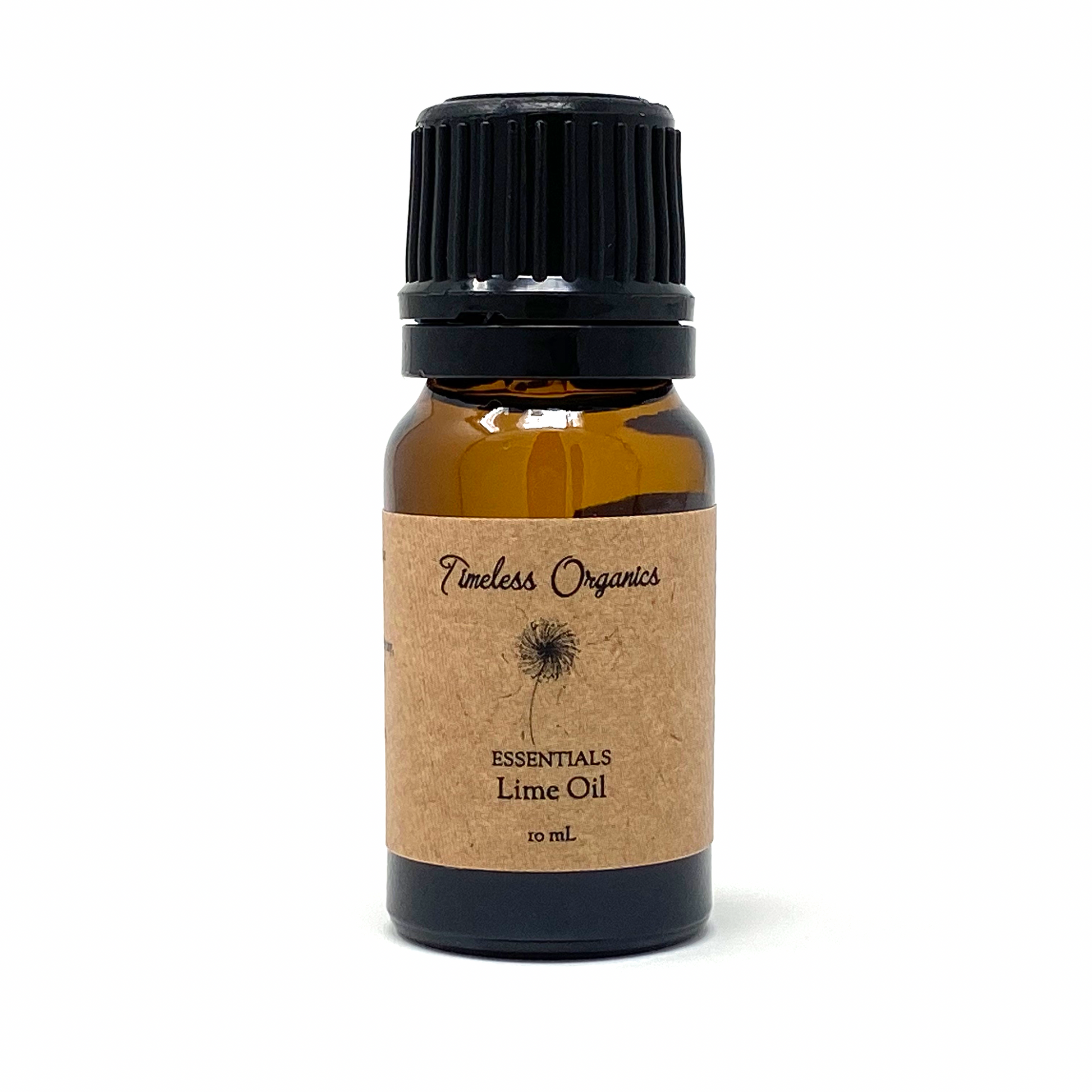 Bottle of Timeless Organics Lime Oil on a white background
