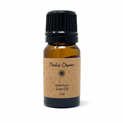 Bottle of Timeless Organics Lime Oil on a white background