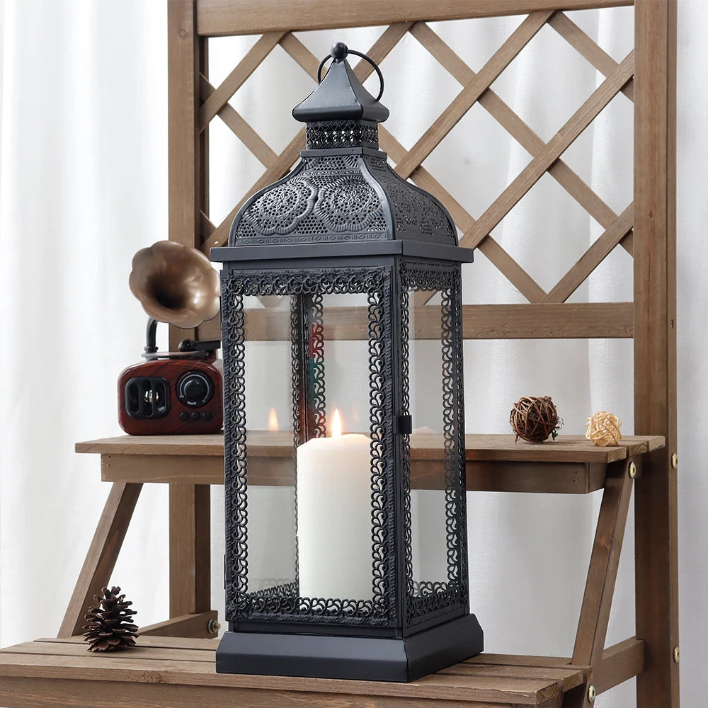 19" High Rustic Metal Candle Lantern (black) uncategorized / needs cleanup with nature-inspired artwork - product view 3