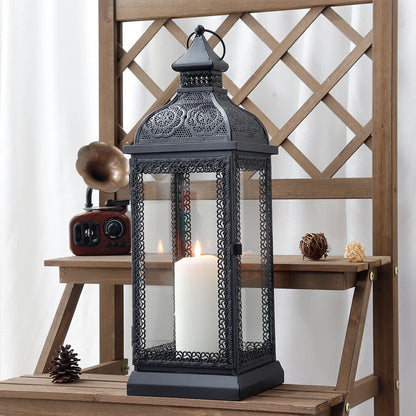 19" High Rustic Metal Candle Lantern (black) uncategorized / needs cleanup with nature-inspired artwork - product view 3
