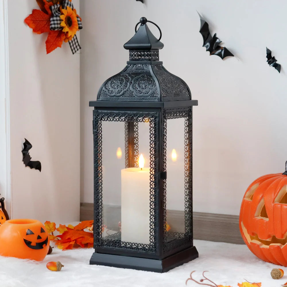 19" High Rustic Metal Candle Lantern (black) uncategorized / needs cleanup with nature-inspired artwork - product view 4
