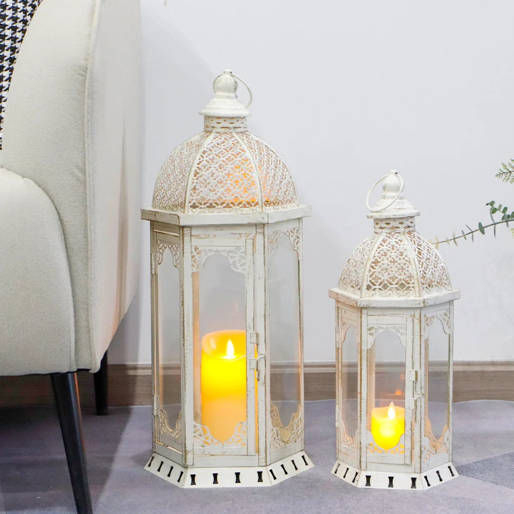 Set of 2 decorative candle lanterns with nature-inspired artwork - product view 7
