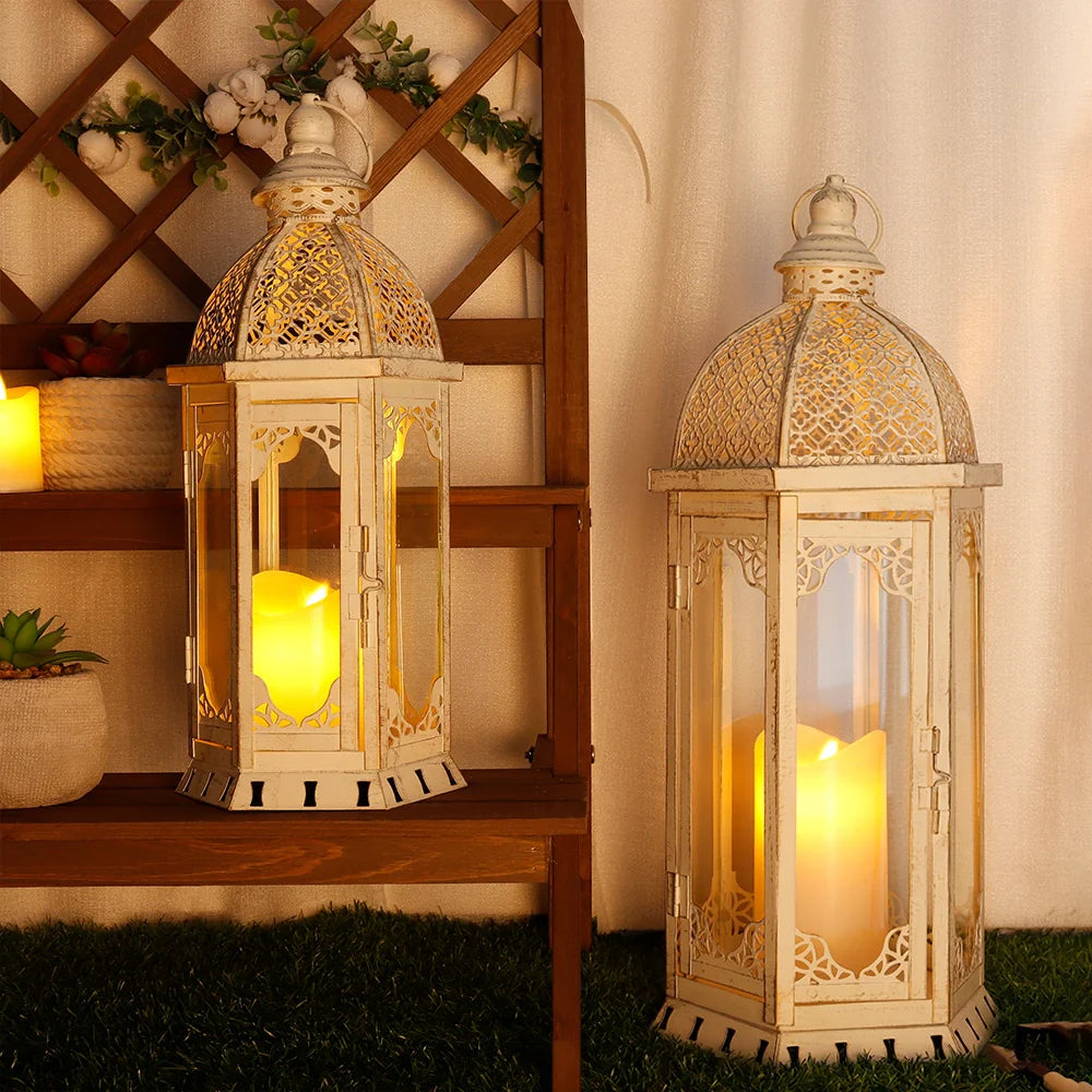 Set of 2 decorative candle lanterns with nature-inspired artwork - product view 8
