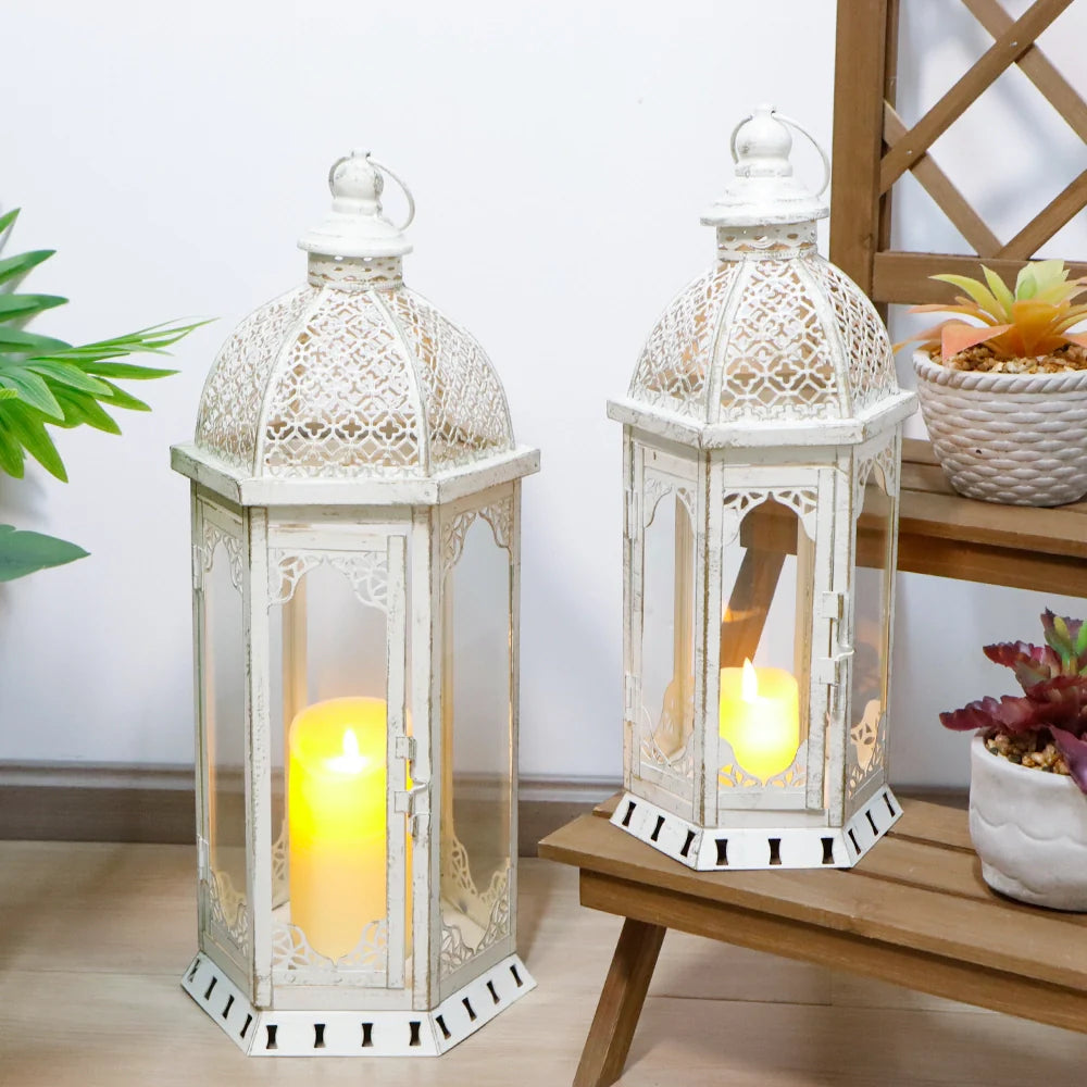 Set of 2 decorative candle lanterns with nature-inspired artwork - product view 9
