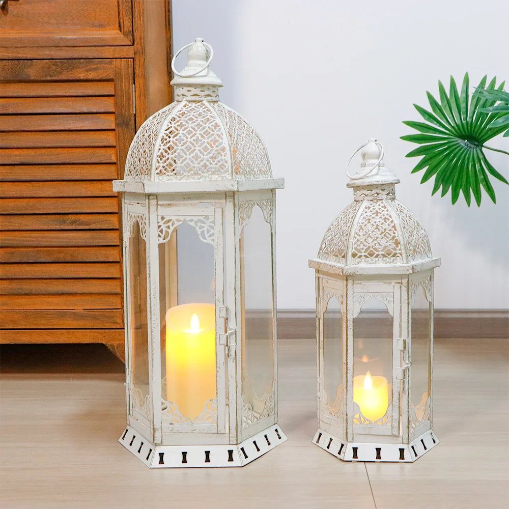 Set of 2 decorative candle lanterns with nature-inspired artwork - product view 10