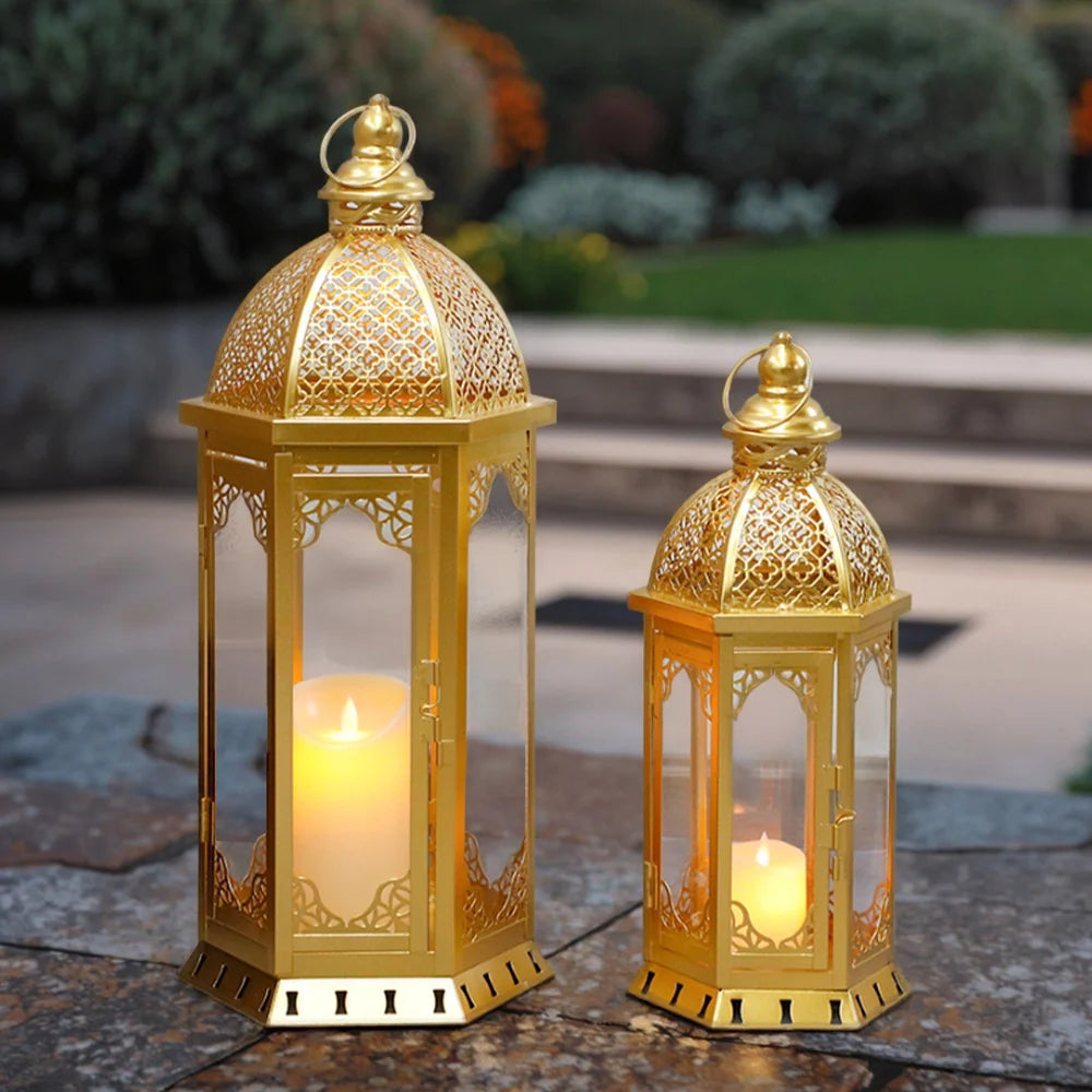 Set of 2 decorative candle lanterns with nature-inspired artwork - product view 11