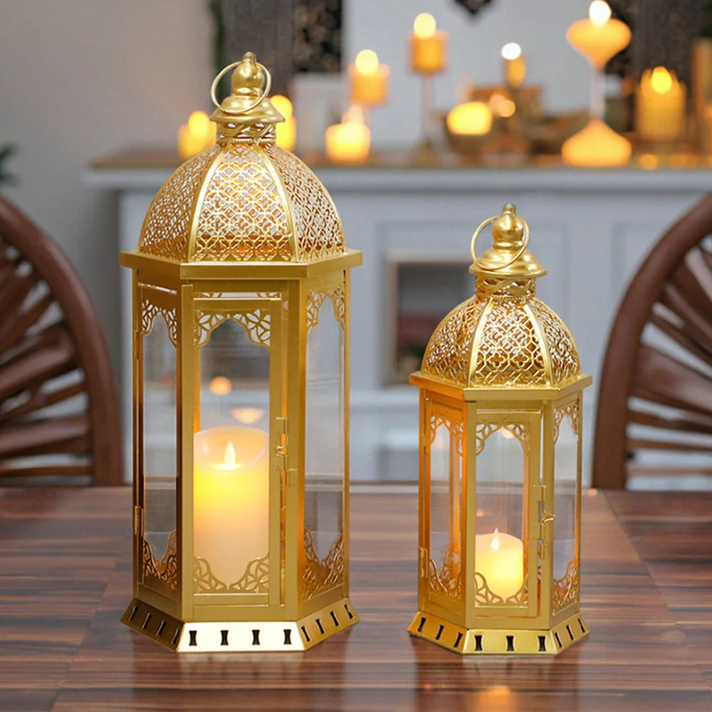 Set of 2 decorative candle lanterns with nature-inspired artwork - product view 12