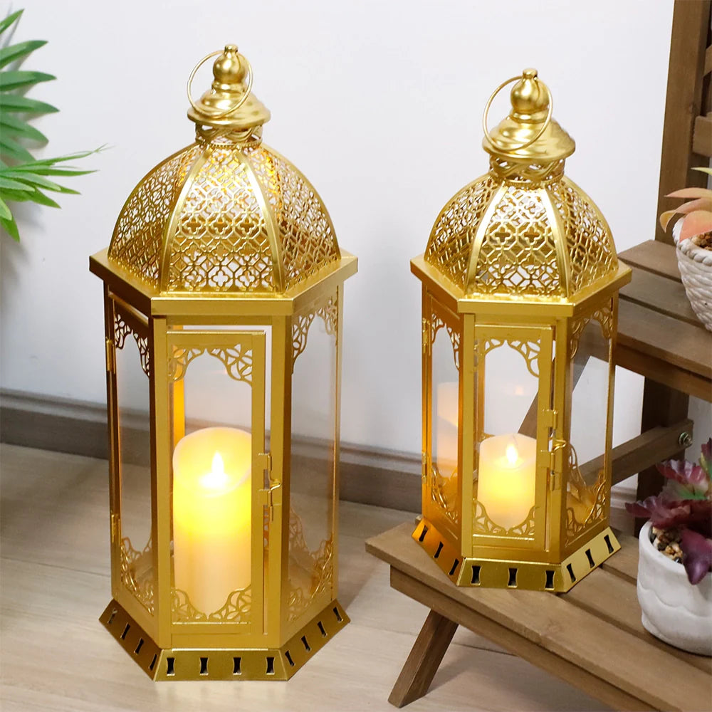 Set of 2 decorative candle lanterns with nature-inspired artwork - product view 13