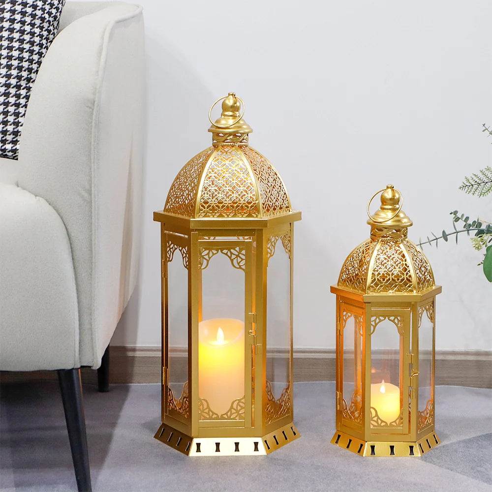 Set of 2 decorative candle lanterns with nature-inspired artwork - product view 14