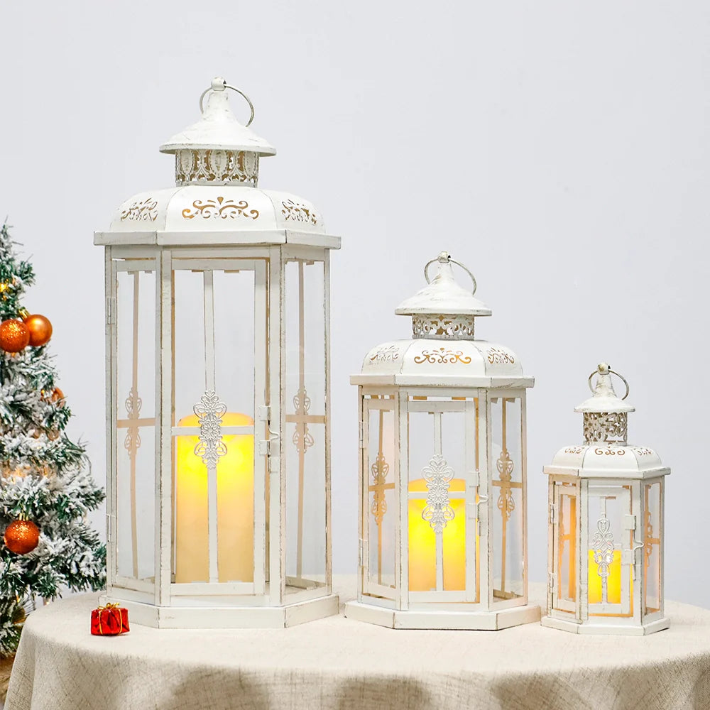 Set of 3 decorative candle lanterns with nature-inspired artwork - product view 5