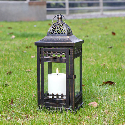 14.5"high Vintage Hanging Lantern（black with Gold Brush） decorative candle lantern with nature-inspired artwork - product view 6