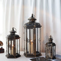Set of 3 decorative candle lanterns with nature-inspired artwork
