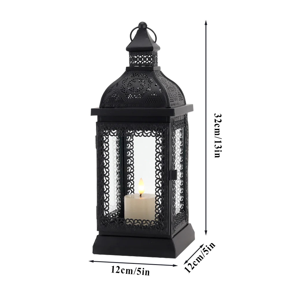 13''h Rustic Metal Candle Lantern(black) decorative candle lanterns with nature-inspired artwork - product view 6