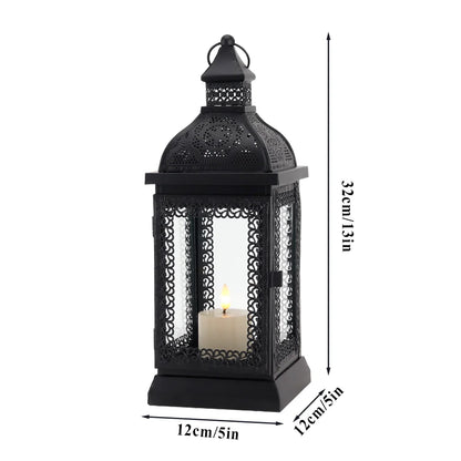 13''h Rustic Metal Candle Lantern(black) decorative candle lanterns with nature-inspired artwork - product view 6