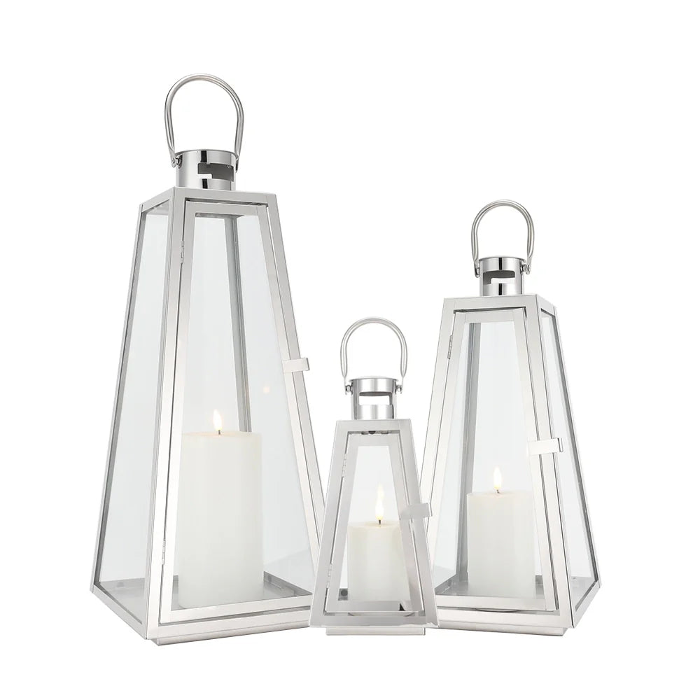 Set of 3 decorative candle lanterns with nature-inspired artwork - product view 5