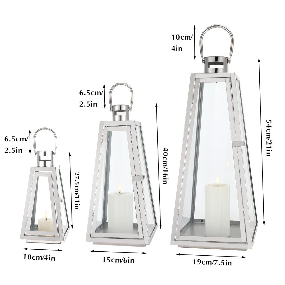 Set of 3 decorative candle lanterns with nature-inspired artwork - product view 6