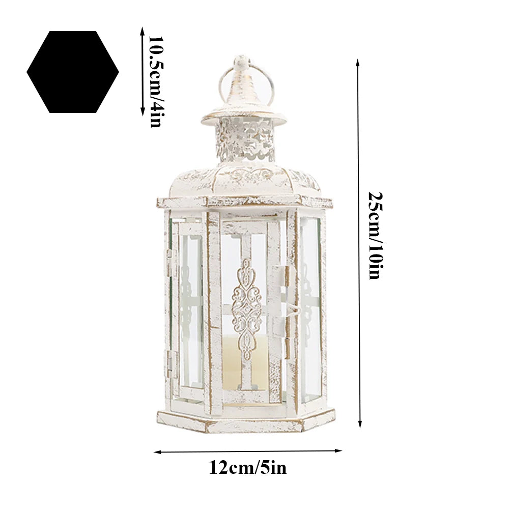 10 Inch High Vintage Style Hanging Lantern Metal Candleholder decorative candle lanterns with nature-inspired artwork - product view 4