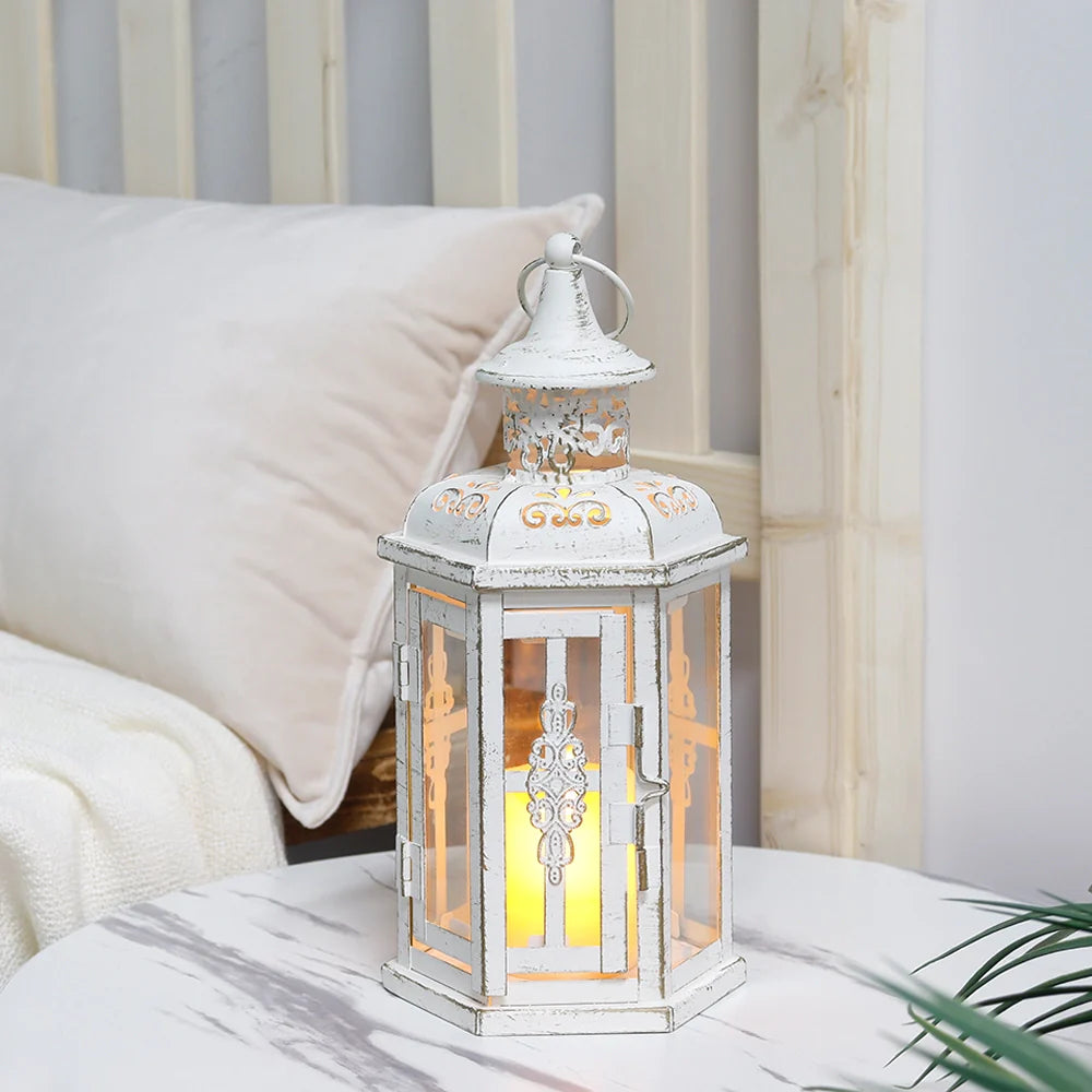 10 Inch High Vintage Style Hanging Lantern Metal Candleholder decorative candle lanterns with nature-inspired artwork - product view 5
