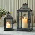 Antique Grey Brush Decorative Lanterns（ Set of 2 ） decorative candle lanterns with nature-inspired artwork