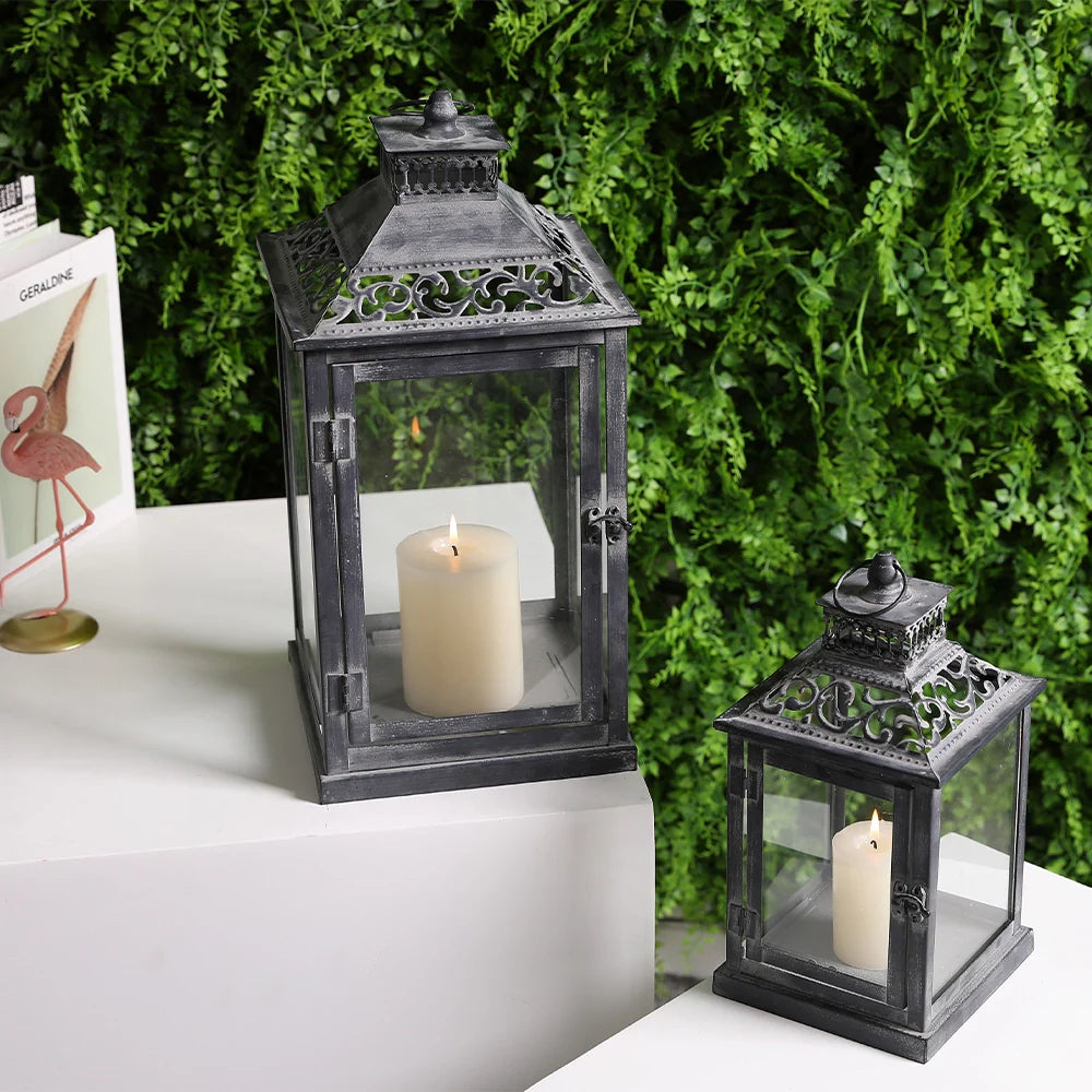 Antique Grey Brush Decorative Lanterns（ Set of 2 ） decorative candle lanterns with nature-inspired artwork - product view 6