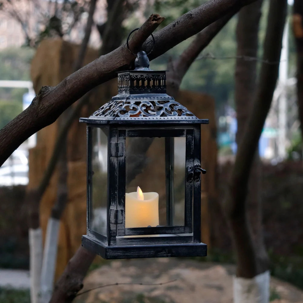 Antique Grey Brush Decorative Lanterns（ Set of 2 ） decorative candle lanterns with nature-inspired artwork - product view 5