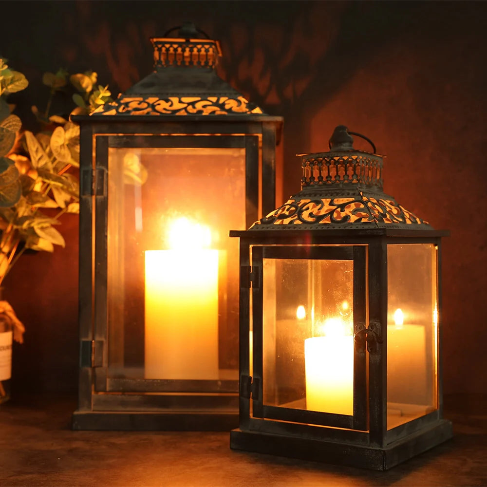 Antique Grey Brush Decorative Lanterns（ Set of 2 ） decorative candle lanterns with nature-inspired artwork - product view 7